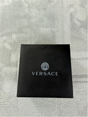 Versace Bracelet Gold Tone Chain ID Medusa Black Enamel Womens 6.5" W/Box Italy